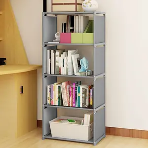 CNCEST 4 Tier Bookshelf Bookcase Storage Shelves Shelving Cabinet Display Rack Metal and Fabric Storage Shelf Book, Toy Storage For Home, School Organizer Living Room