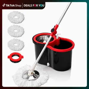 Mop And Bucket Set with 360° Rotatable Mop 3 Microfiber Heads 61-Inch Adjustable  Stainless Steel Adjustable Extended Handle, Handle Efficient Cleaning Supplies
