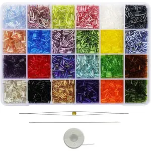 Size 6mm Glass Bugle Beads with Beading  About 7200 count in Box,24 Multicolor Assortment Length 6mm Tube Beads for  Making (300pcs/Color, 24 Colors)