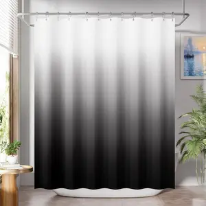 Shower Curtain, Cloth Ombre Black Shower Curtain Set with 12 Hooks, Washable Fabric Black and White Shower Curtain, Rustic Farmhouse Bathroom Shower Curtain, 72x72 Inches