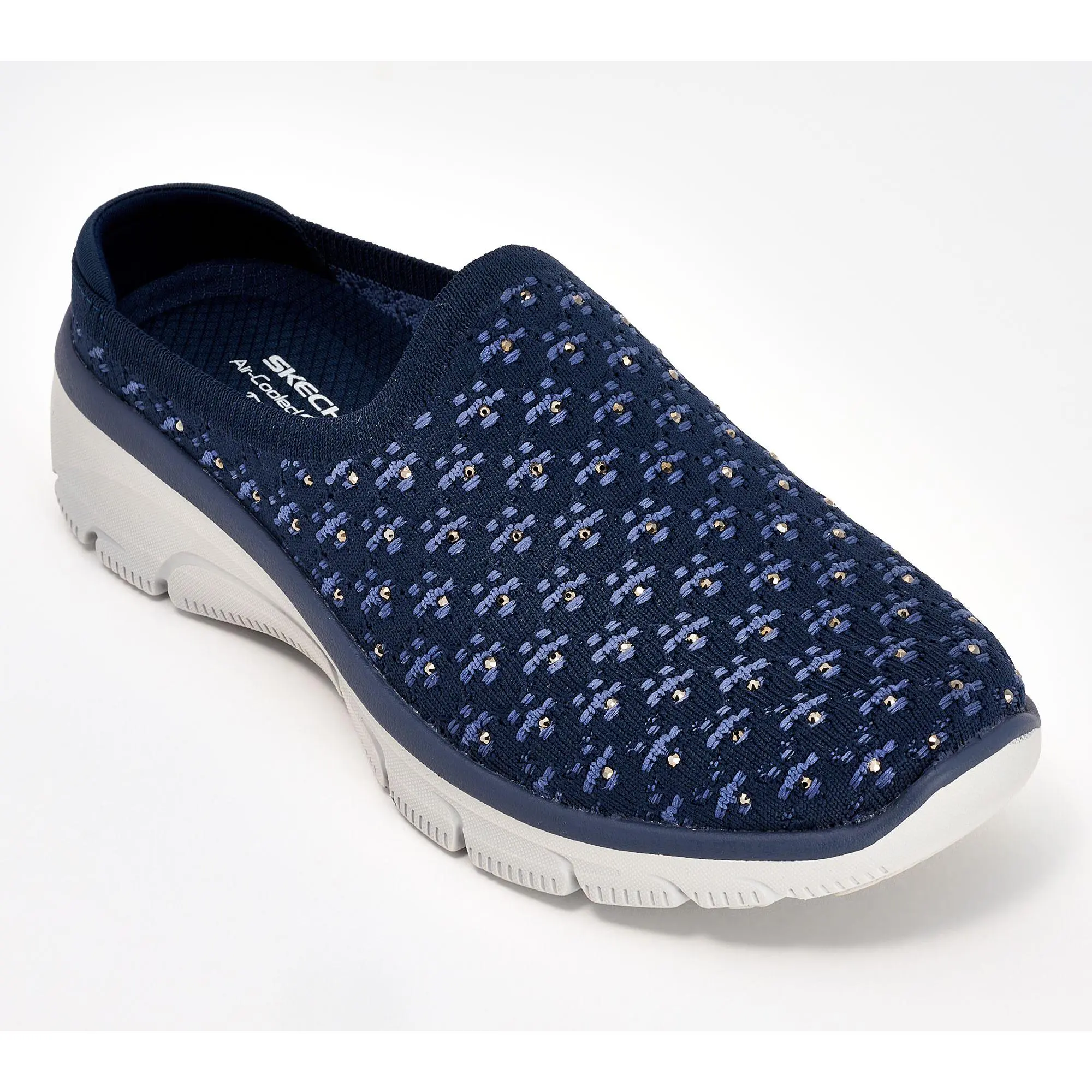 Skechers Easy Going Rhinestone Knit Mules - Glitz Strut Skechers Easy Going Rhinestone Knit Mules - Glitz Strut