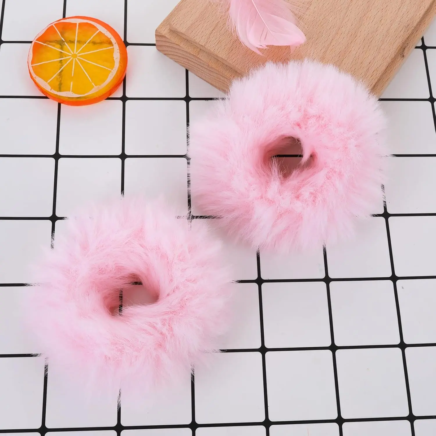 2 count  Pompom Hair Tie Furry Faux   Fuzzy Scrunchies  Fuzzy Hair Ties  Hair Ties Ponytail Holders Pom Hair Accessories for Girl Women