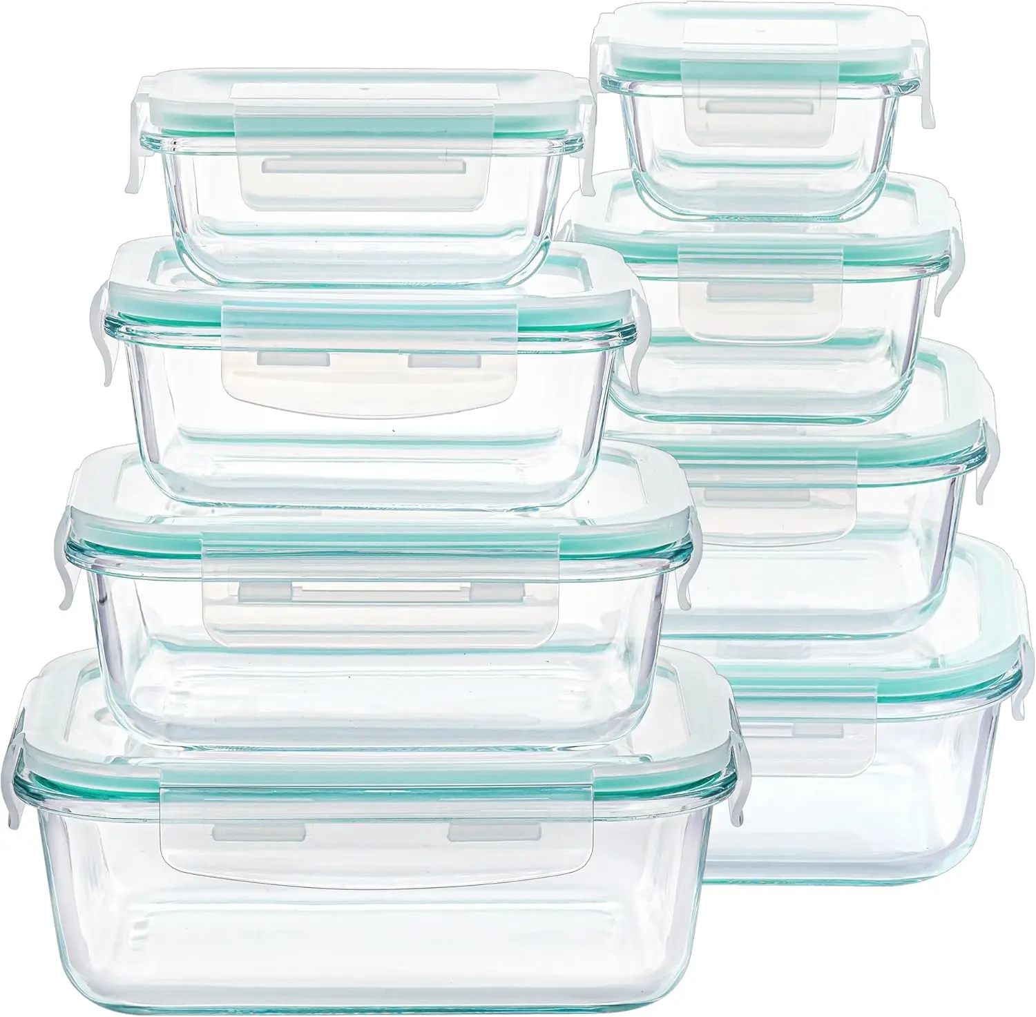 8 Pack Glass Food Storage Containers with Airtight Lids | Meal Prep Lunch Containers, Leakproof, Leftover Storage, Take-out, Microwave, Oven, Freezer and Dishwasher Safe, BPA Free
