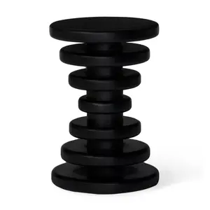 360 Stand Medium-Size 18 in. Round Strata Drink Table, Black Hardwood with Stacked Discs, Indoor Furniture for Room Decor, Model LVR00556
