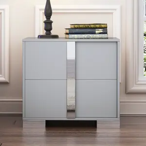 Night Stand with 2 Drawers, Mirrored Nightstand Wood Metal Handle Bedside End Table for Bedroom, Dorm, Grey
