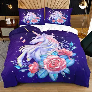 Unicorn Print Soft Durable Decorative Bedding Set, Includes 1 Fitted Sheet & Pillowcases, Modern Style Bedroom Decor, Perfect for Teens & Adults