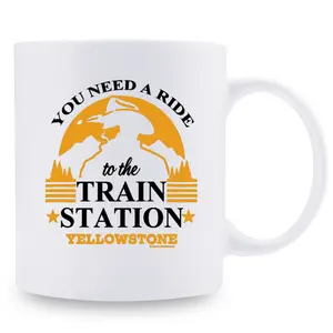 1pc "You Need a Ride to the Train Station" Yellowstone Theme 11oz White Ceramic Mug - Ideal Gift for Coffee Lovers, Perfect for Office, Home, Parties & Weddings, Coffee Bar Accessories