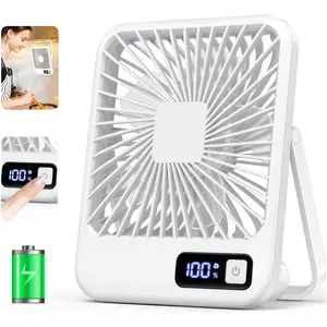 LMMAKE Ultra Quiet Small Fan Q3 with Strong Airflow, Portable 1800mAh Rechargeable USB Mini Fan for Office Dorm Bedroom Outdoor Travel, 5 Modes & 180-Degree Swivel Stand