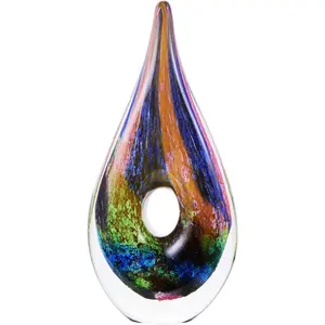 Hand Blown Abstract Hollow  Drop Sommerso Art Glass Sculpture for Home Decor 8.5 inch Tall Centerpiece Table Decoration