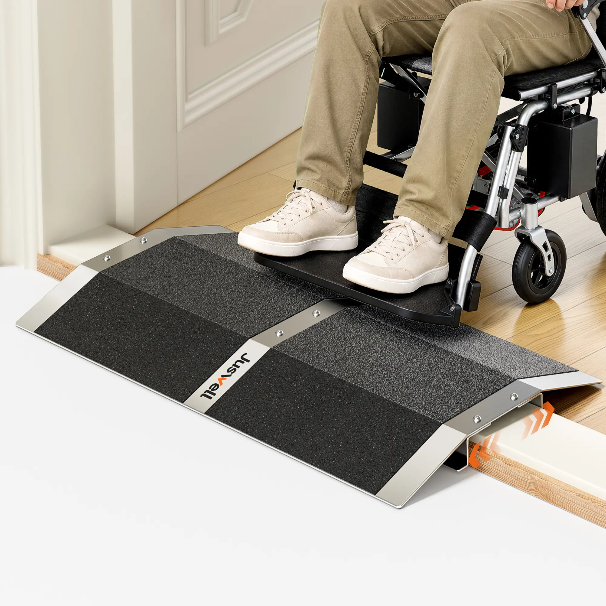 Juswell Wheelchair Threshold Ramps, Portable Wheel Chair Ramp, Non-Skid Aluminum Handicap Ramps for Home Steps, Stairs, Entry, Doorways,