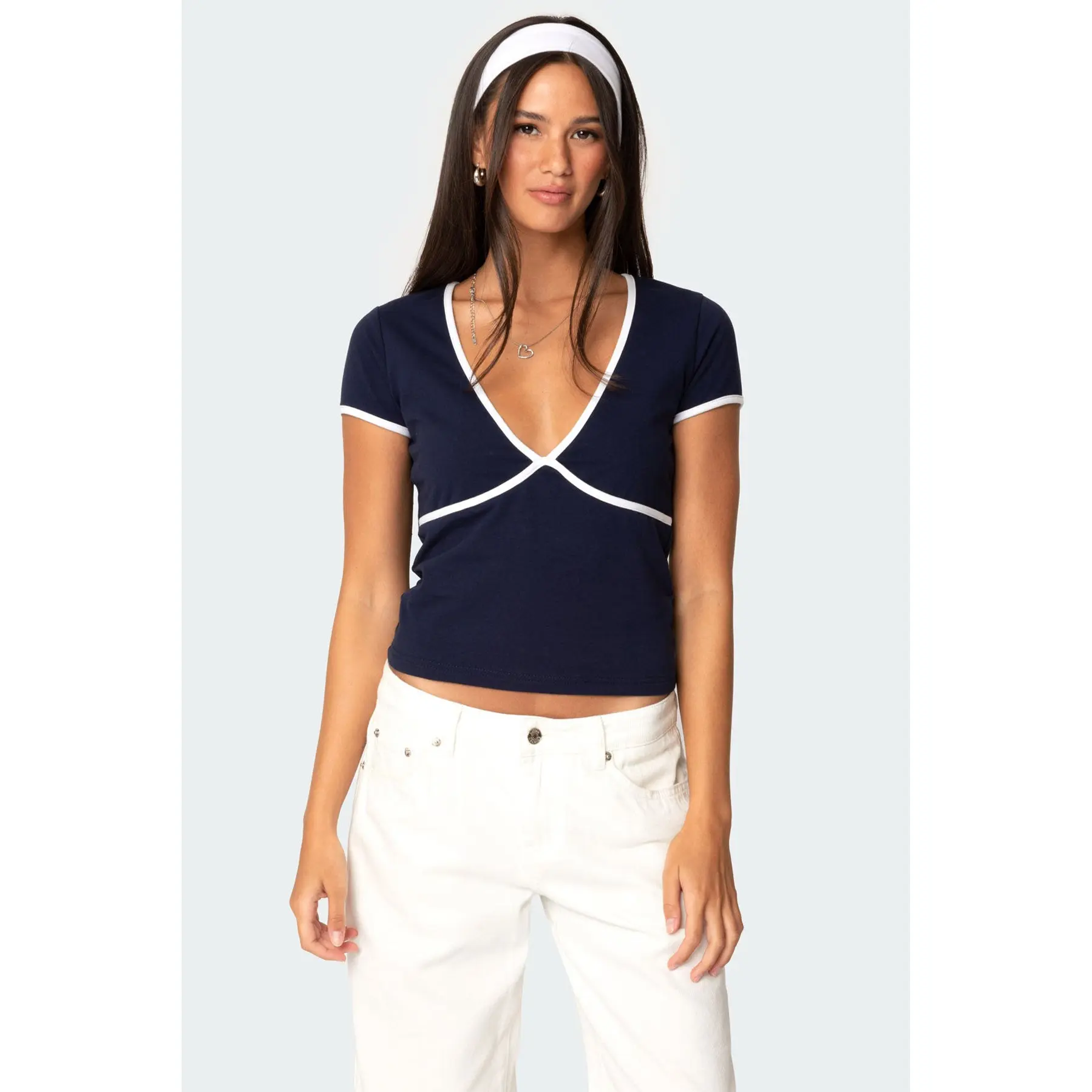 Alicia Contrast V Neck Top