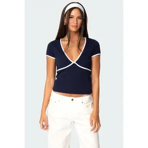 Alicia Contrast V Neck Top