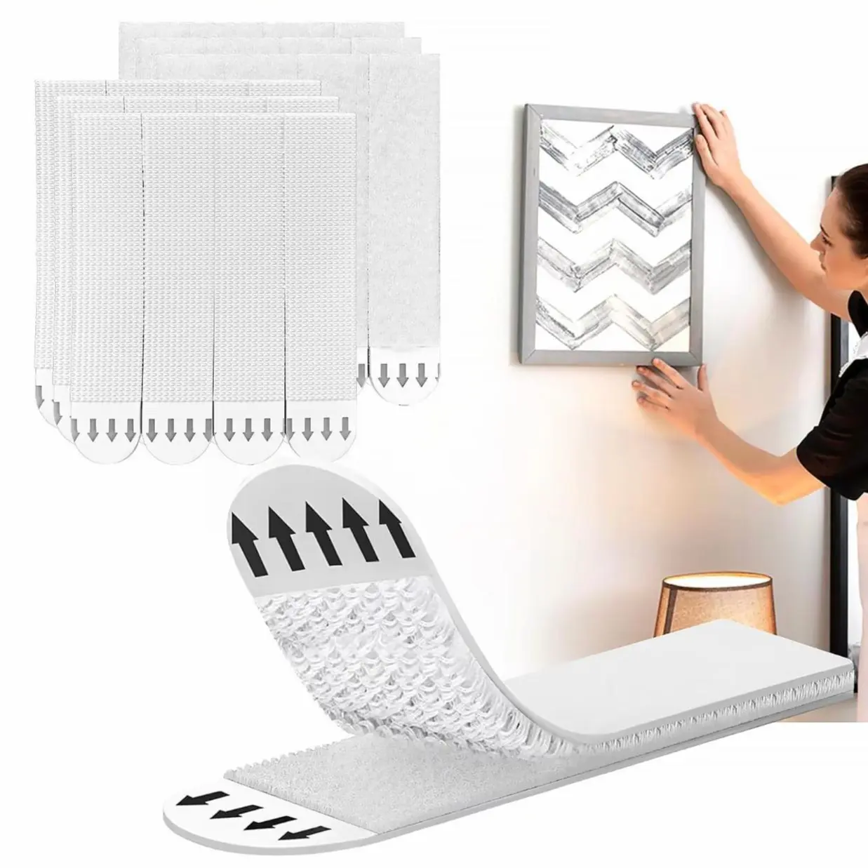12 Pairs (24 Straps) Heavy-Duty Double-Sided Adhesive Wall Hooks for Hanging, Nail-Free Removable Sticky Tape, Damage-Free Mounting Hooks & Rails for Wall Decor, Frame Display