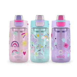 Ello Kids Colby 14-oz Tritan Plastic Water Bottle 3-Pack with Unicorn and Rainbow Designs for Kids Drinkware Washable Reusable Lid Silicone Straw Bottled Set
