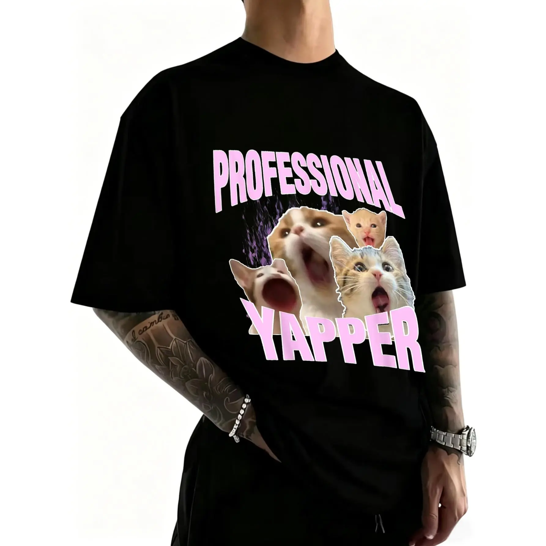 Certified Yapper Meme T-Shirt Black Short Sleeve Cotton Humorous Meme T-Shirt