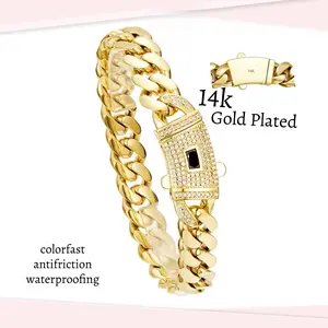 Lumi Accents 14K Gold Plated Unisex Cuban Link Bracelet - Solid Links, Stainless Steel Zirconium Spring Clip, Multi-Size Hip Hop Jewelry for Daily Wear, Ideal Gift for Men and Women
