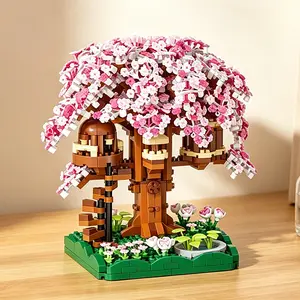 Cherry Blossom Theme Micro-Particle Building Blocks, Small Tree House Model, High Aesthetic Value, Perfect Birthday Gift, Home Decor Collection