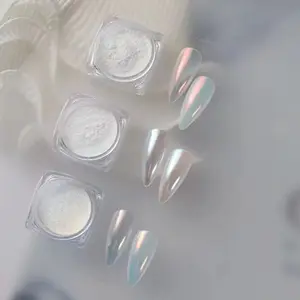 3 pcs White Pearl Chrome Nail Powder,Pearlescent White Nail Art High Gloss Glitter Powder Symphony Mermaid Pearl Neon Nail Powder,Healthy & Long-Lasting for Nail Art Decorations