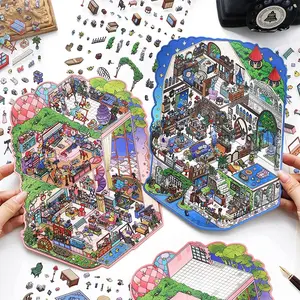 Papermore Small Corner Series Pet Card 2.5D Ultra Large Scenery Stickers Set of 4, Decorative Wall Art Accessories