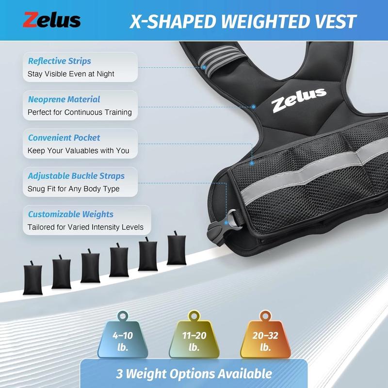 【Holiday Haul】ZELUS Weighted Vests, 4-10lbs/11-20lbs/20-32lbs Adjustable Workout Weighted Vest with 6 Ironsand Weights for Men&Women: Motivational Walking, Running,Rucking,Strength Training