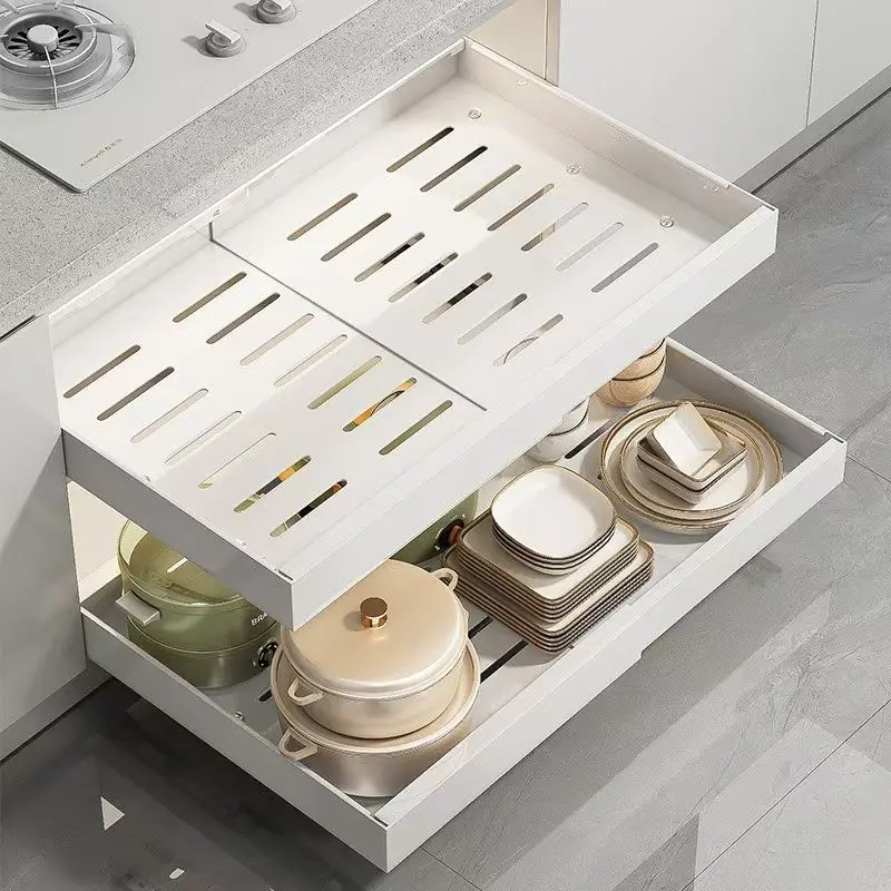 Pull Out Cabinet Organizer – Expandable Slide Out Drawer (12"-18" Width, 14"-24" Depth), No Drill Roll Out Shelf with 3 Rails, Heavy Duty Kitchen & Bathroom Storage Rack for Cabinets, Pantry, Home Organization, Shoe & Storage Use Adjustable Rack