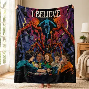 Stranger Things Blanket - "I Believe" Eleven Floating Art Design - Soft Flannel Throw Featuring Hellfire Club & Characters - Perfect Gift for Netflix Fans