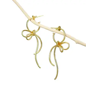 S925 Silver Stud Earrings 18K Plated With Cord & Loose Knot