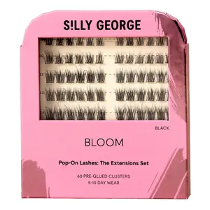 Silly George Pop-On Lashes - DIY 1-Step Pre-Glued Faux Eyelash Clusters, Natural Look Extensions, Black - Bloom, 5-7 Pair Set, Pack of 60 Clusters