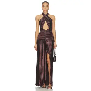 Sonya Moda Ariana Plisse Dress in Chestnut