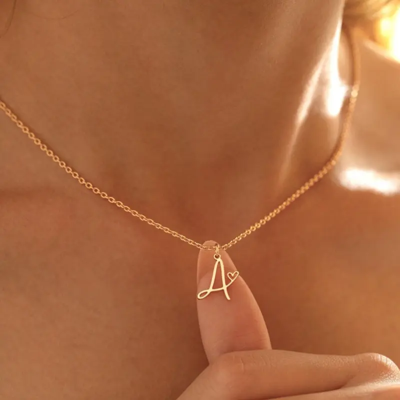 AS110  Initial Heart Necklace, Personalized Letter Necklace, Custom Jewelry  Valentine's Day Gift, Gift for Wife Girlfriend