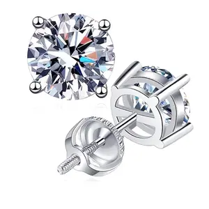 0.5-2 CT Synthetic Moissanite Stud Earrings with Screw Backs For Women Men Unisex D Color VVS1 Hypoallergenic Jewelry Daily Wedding Anniversary Birthday Gift