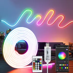 5m/16.4FT RGBIC Neon Strip Lights USB Powered Remote & APP Control LED Night Light IP65 Waterproof for Living Room Party Dresser Ambient Lighting Kitchen Room Decoration