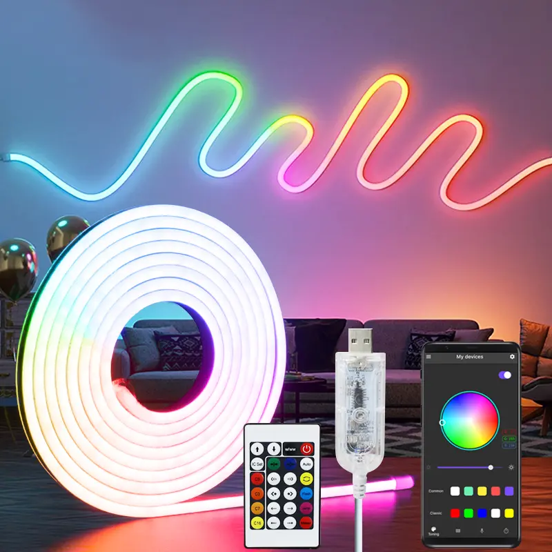 10m/32.8FT RGBIC Neon Strip Lights USB Powered Remote & APP Control LED Night Light IP65 Waterproof for Living Room Party Dresser Ambient Lighting Kitchen Room Decoration Led Neon Sign Decorative