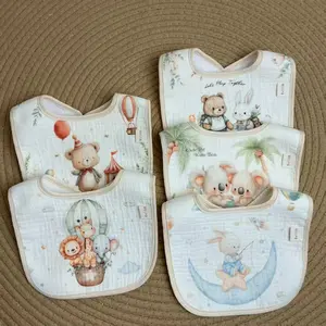 Baby Cotton Bib Waterproof Cartoon Cute Saliva Towel, Children Infant Baby Care Supplies, Wholesale Feeding Apron, Fitted Design