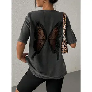 SHEIN EZwear Women's Casual Loose Drop Shoulder Black T-Shirt, Summer