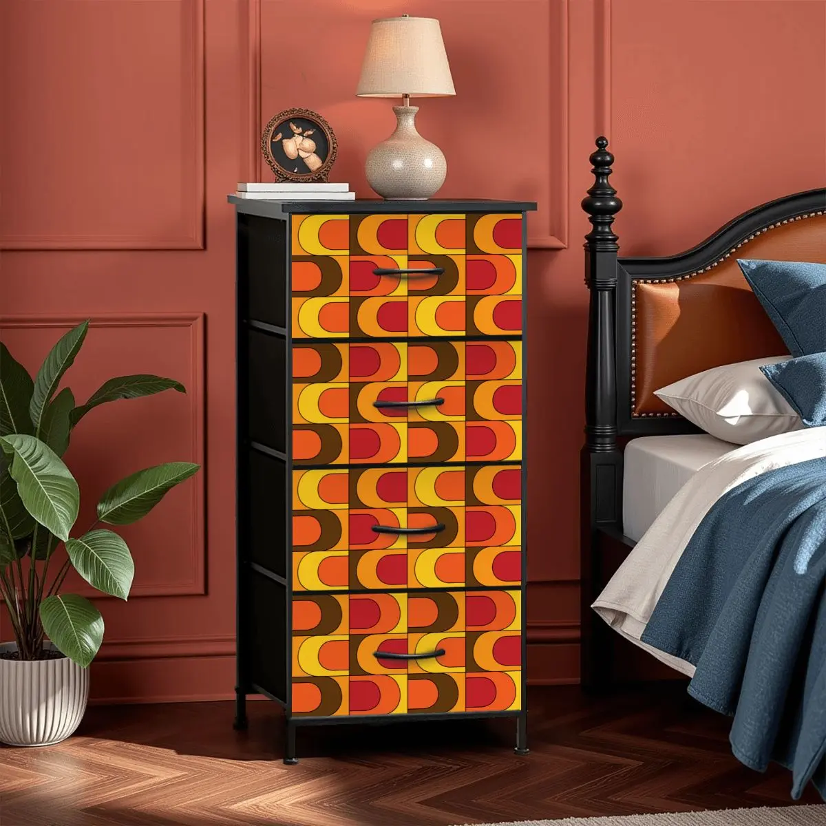 Retro Mid Mod Orange Yellow Brown Groovy 70s Design 4-Drawer Dresser