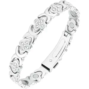 Feraco Copper Bracelets for Women Pain Relief, Effective Pure Copper Magnetic Bracelet for Healing with 3500 Gauss Magnets,Four-leaf Clover (Silver)