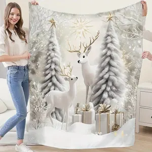 Christmas Throw Blanket - Cozy Super Soft Fleece with Festive Reindeer & Tree Design, Perfect for Couch or Bed, Machine Washable, All-Season Comfort
