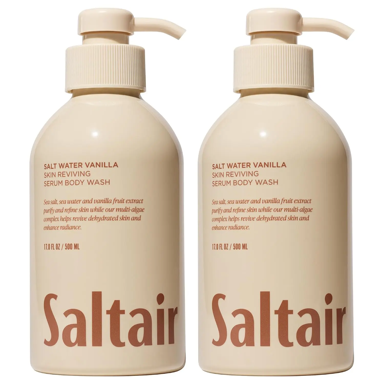 Saltair Body Wash 2-Pack | Salt Water Vanilla Shower Cleanser | 2x 17oz | Gentle easy-rinsing lather for a comfortable straightforward everyday bath regimen