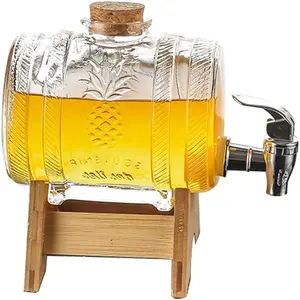 MIUVA 1L Beverage Dispenser with Stand 0.26 Gallon Small Countertop Glass Drink Dispenser with Spigot for Parties Sweet Tea Lemonade Punch Water Juice Dispensers for Kids Lightweight Thick Bottles Tumblers  Christmas Gift Set