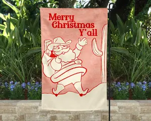 Merry Christmas Y'all Garden Flag - Cowboy Winter Yard Decor Western Home Decoration Howdy Texas