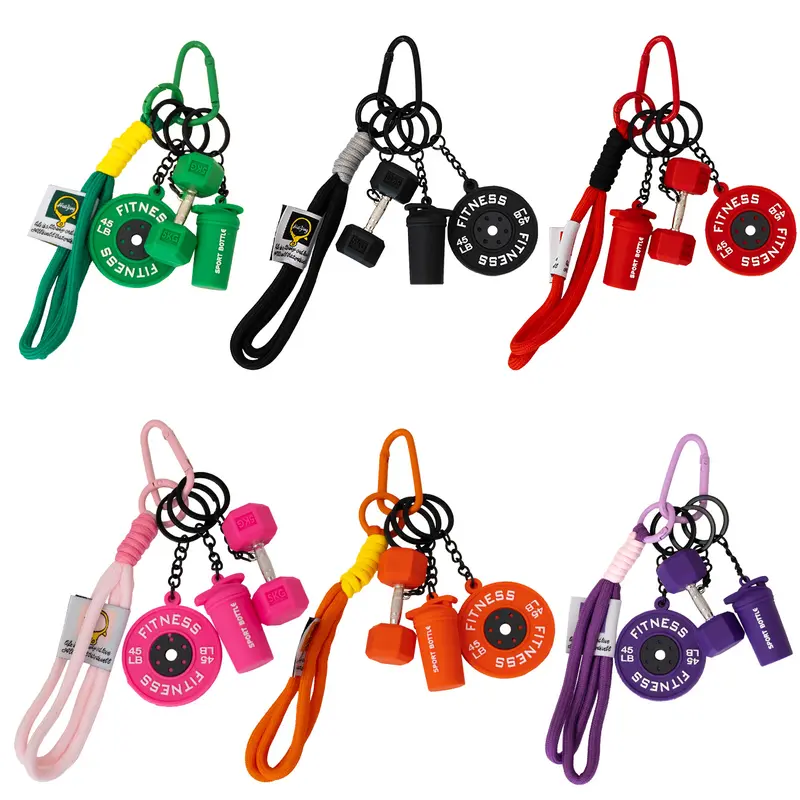 Dopamine Pink Soft Silicone Fitness Keychain with Dumbbell & Barbell Plate Charm - Athletic Accessories, Comfy Touch, Car Key Attachment, Gym Water Bottle Clip, Anti-Fade, Birthday Gift for Gym Enthusiasts