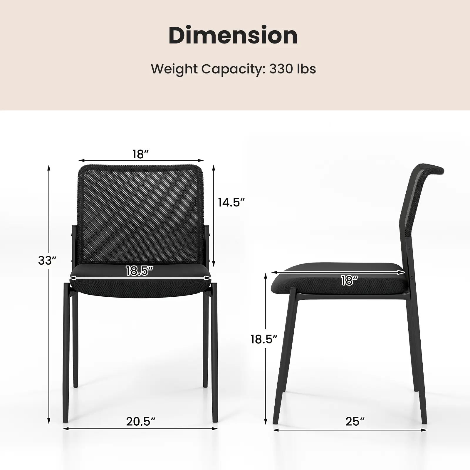 COSTWAY - Waiting Room Chair Set of 2 with Ergonomic Mesh Backrest and Padded Seat-Black