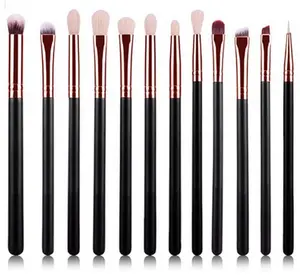 Black Rose Gold 12 Makeup Brush Set - Includes 12 Brushes with Black Handles and Gold Accents for Cosmetic Application