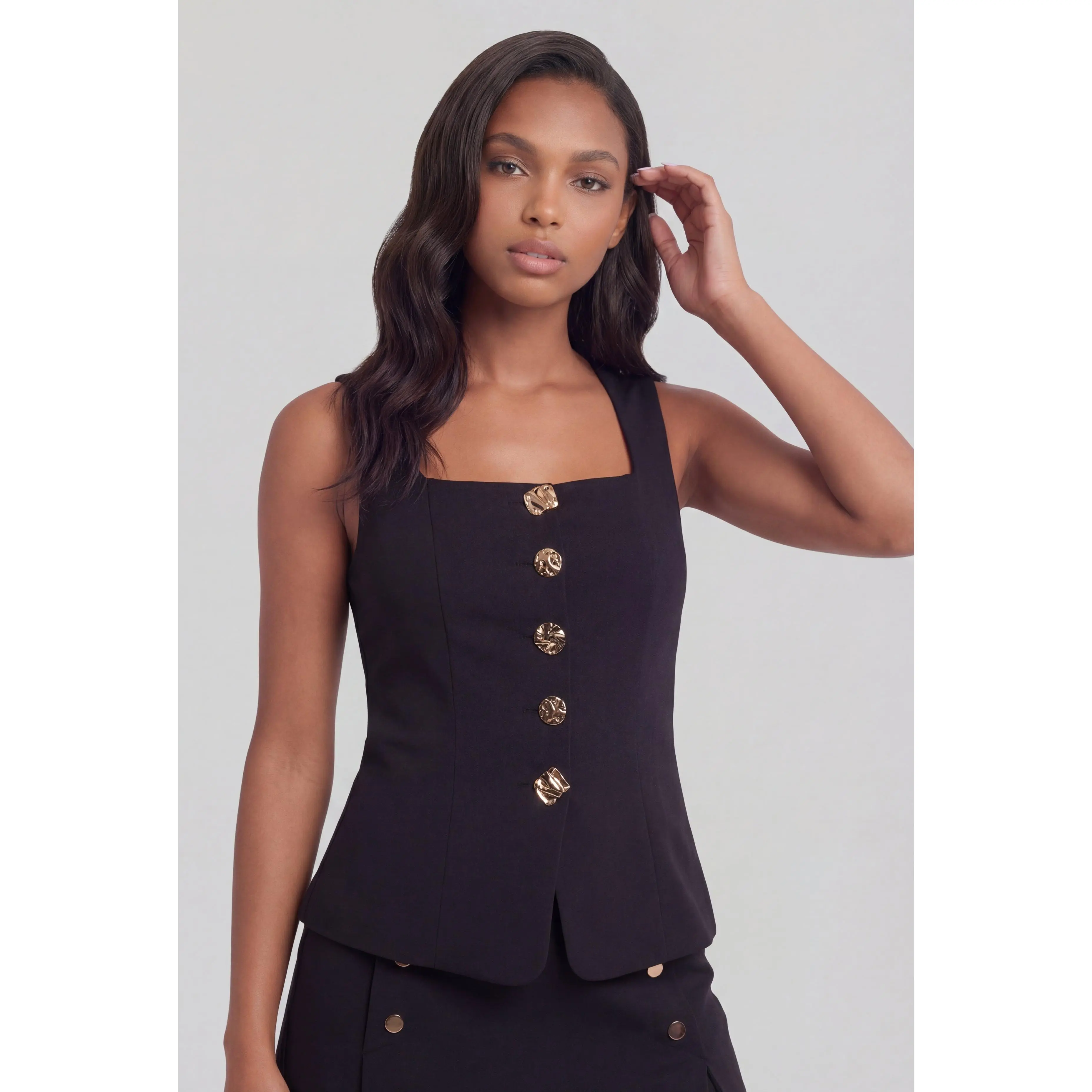Square Neck Button Blazer Vest