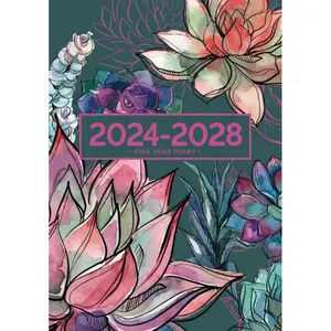 5 Year Diary 2024-2028 | A5 Gorgeous Vibrant Succulent Garden: Month to View Planner with UK Holidays, Vision Board, Moon Phases, Birthdays & Celebrations, Contacts, Passwords (Five Years) Paperback – August 11, 2023