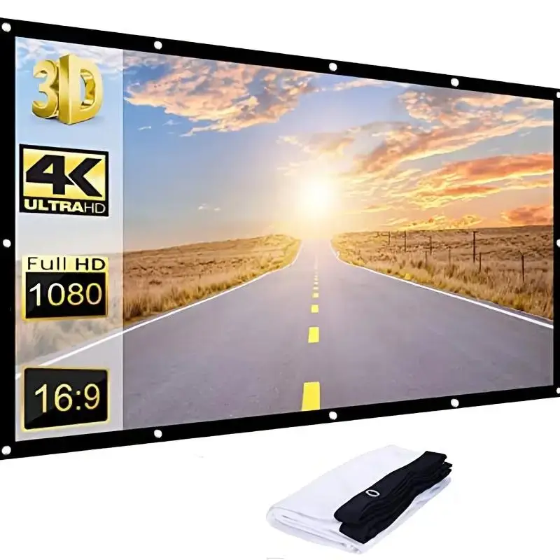 Foldable & Wrinkle-free Portable Movie Screen, Foldable Projector Screen, Washable HD Projector Screen for Home Theater & Outdoor/Indoor Project