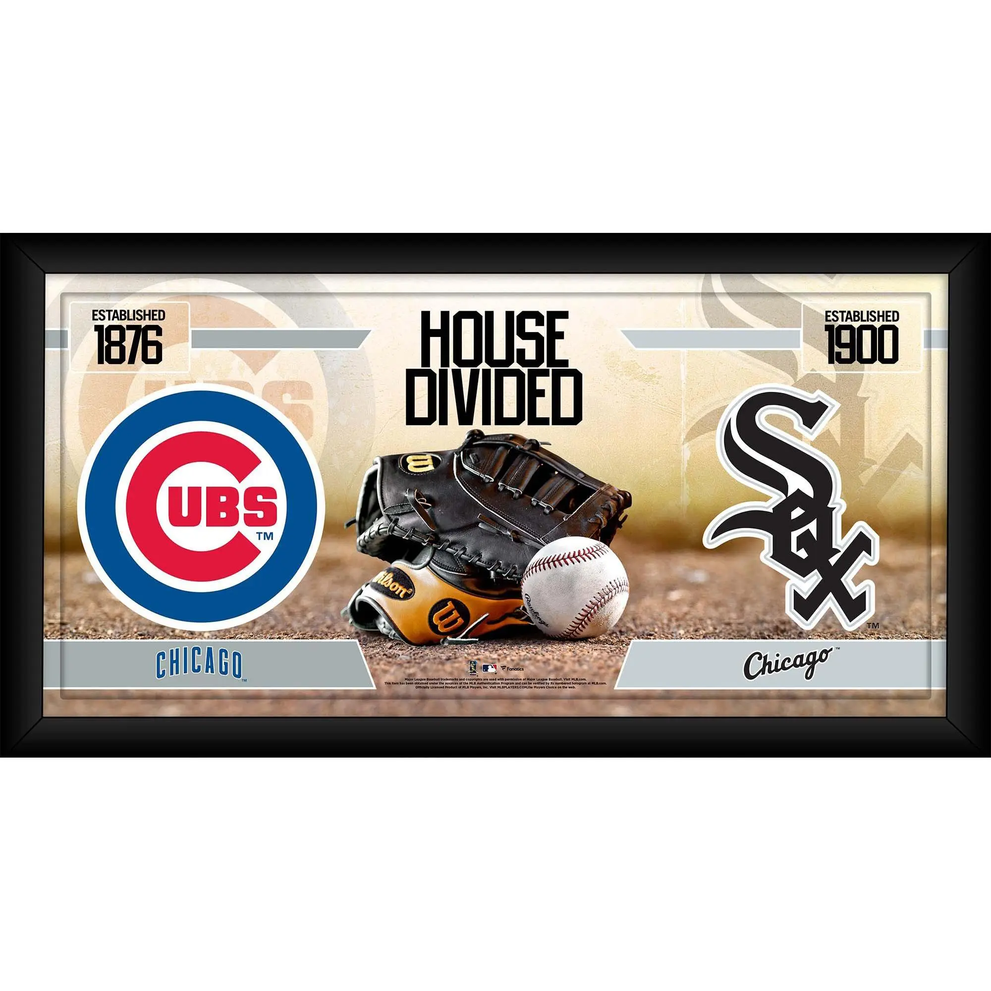 Chicago Cubs vs. Chicago White Sox Framed 10" x 20" House Divided Baseball Collage - MLB Memorabilia