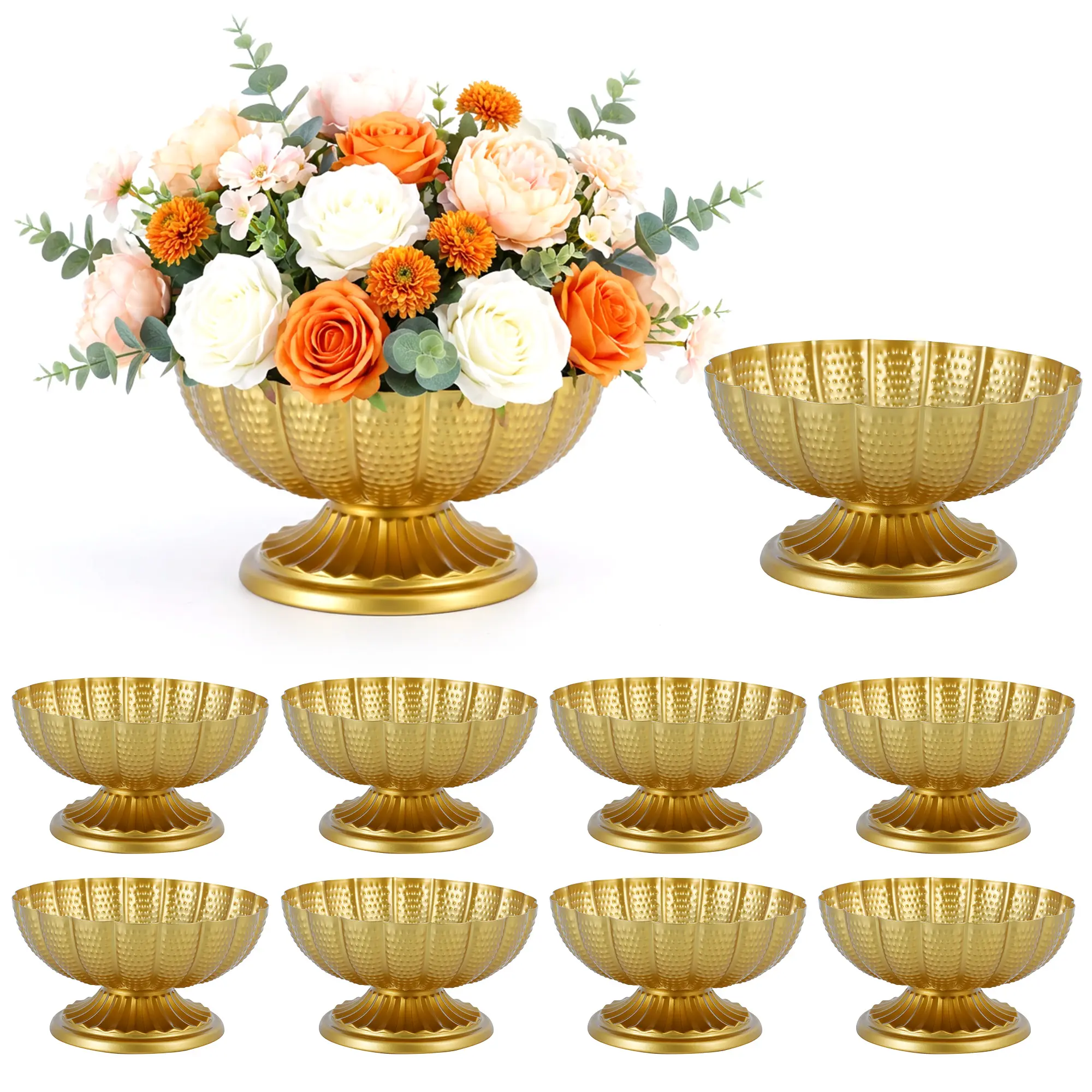 Home Decor 10 Pcs Metal Pedestal Vases for Centerpieces, Gold Detachable Compote Bowl Vases, Small Centerpiece Bowls for Wedding Table Centerpieces Anniversary Party