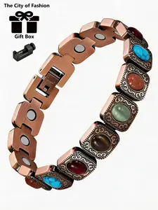 3800 Gauss Strong Magnetic Copper Bracelet, Oval Gemstone Design, Adjustable Size, Essential Fitness Accessory
